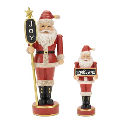 Santa w/Sign (Set of 2) 8"H, 12"H Resin - Red, White