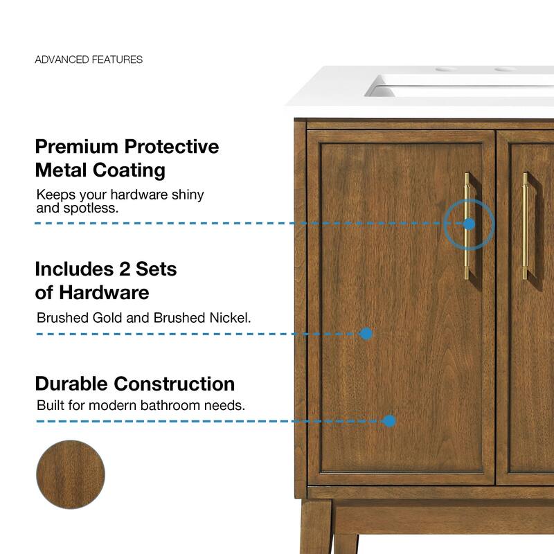 OVE Kira Warm Walnut Bathroom Vanity with White Engineered Stone Top