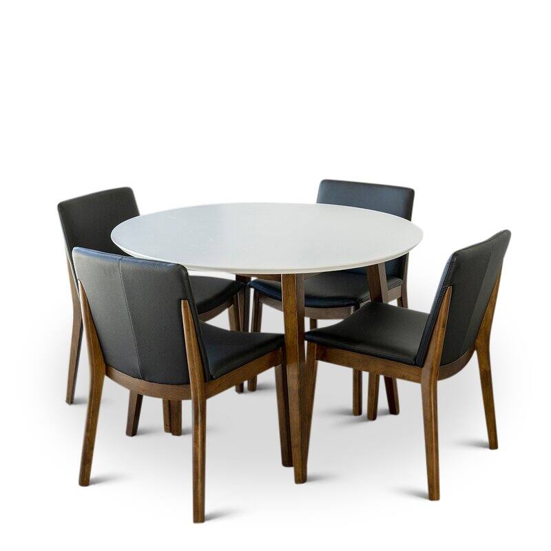 Hurley Modern Solid Wood Walnut 5 Piece Furniture Set 4 Vegan Leather