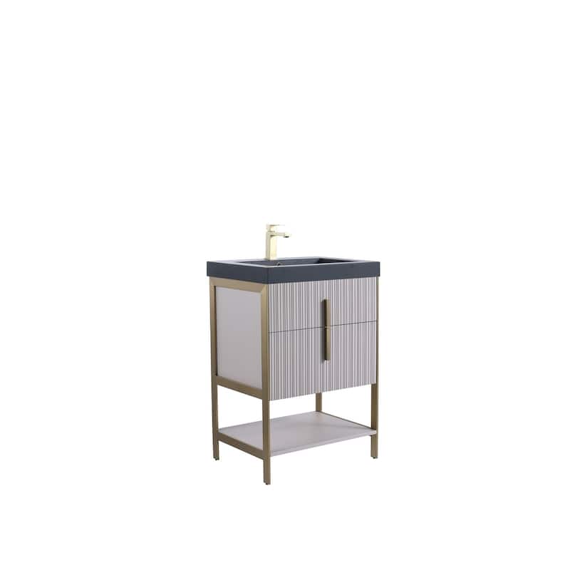 Fine Fixtures Serenity Modern Bathroom Vanity with Black Gel Acrylic Top - Bright Taupe - Brass Hardware - 24 inch