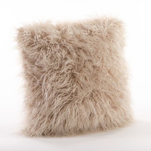 Mongolian Shaggy Faux Fur Throw Pillow - 22x22 - Oatmeal
