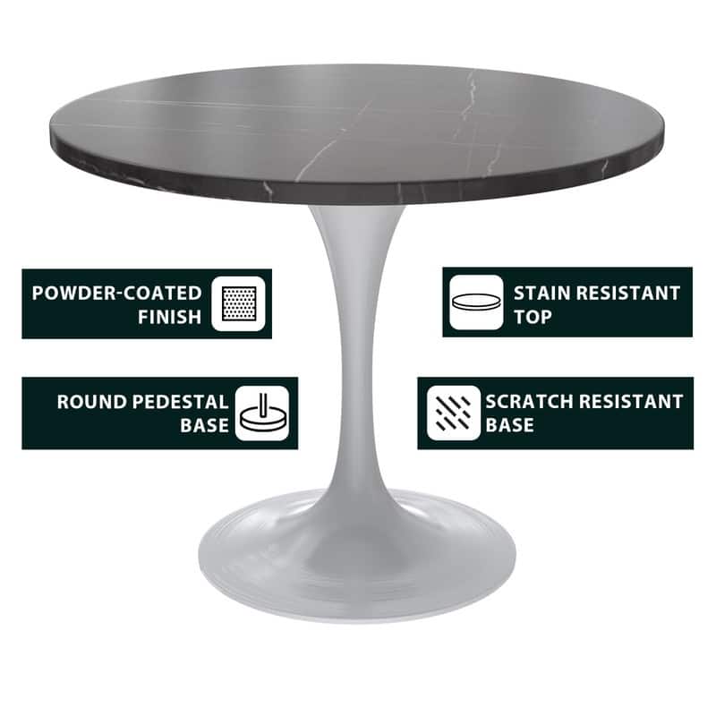 Verve Dining Table with a 36" Round Tabletop in White Steel Pedestal