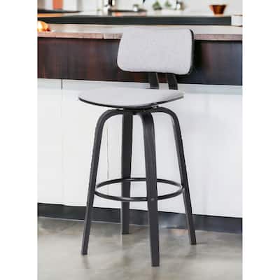 30" Light Gray And Black Fabric Swivel Low Back Bar Height Bar Chair