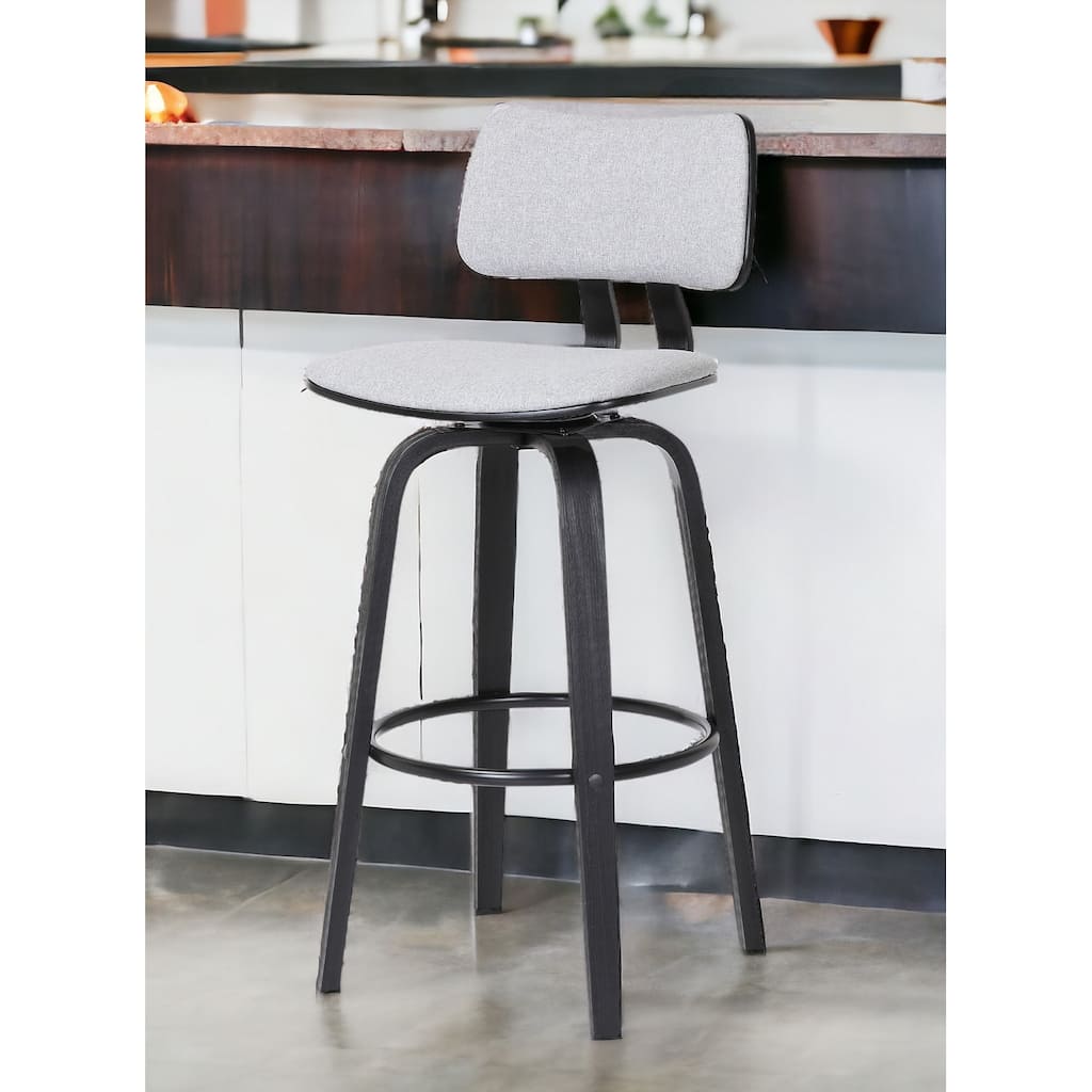 30" Light Gray And Black Fabric Swivel Low Back Bar Height Bar Chair