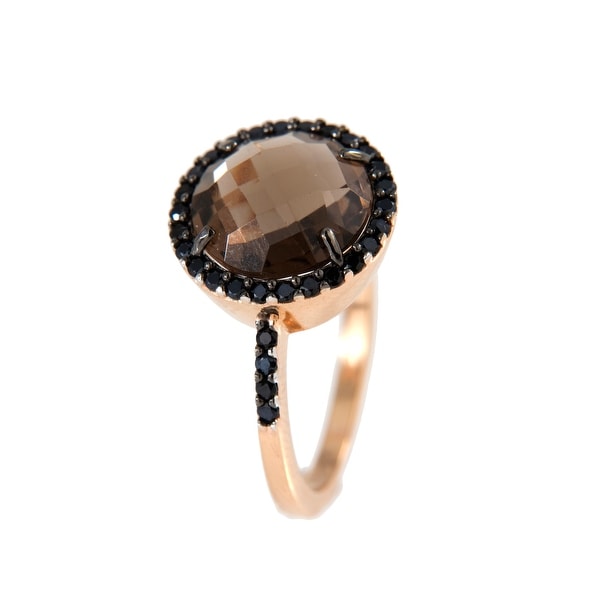 Forever Last 18 kt Gold Plated Women's Rose Plated Faceted Smoky Quartz Ring. Opens flyout.