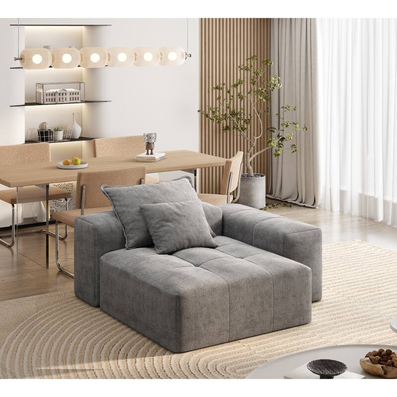 Oversized Upholstered Sofa Chair, Chenille Fabric Recliner with Movable Armrests, Living Room Single Leisure Sofa with 2 Pillows