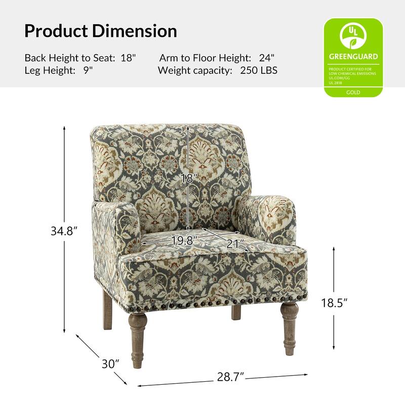 Pavia Traditional Floral Fabric Design Upholstered Accent Armchair with Nailhead Trim Set of 2 by HULALA HOME