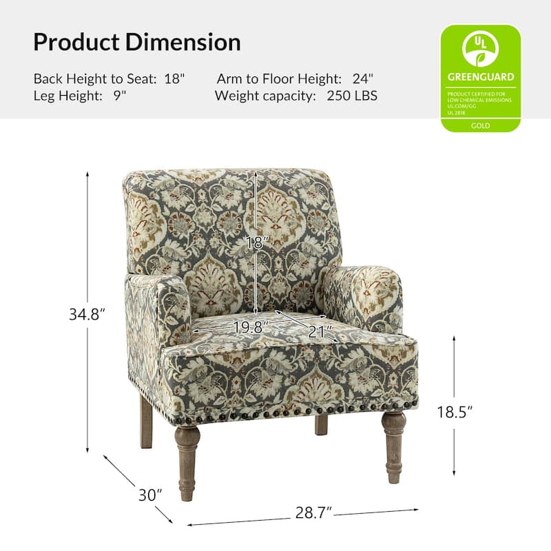 Geltrude Traditonal Floral Fabric Design Upholstered Accent Armchair with Turned Legs by HULALA HOME
