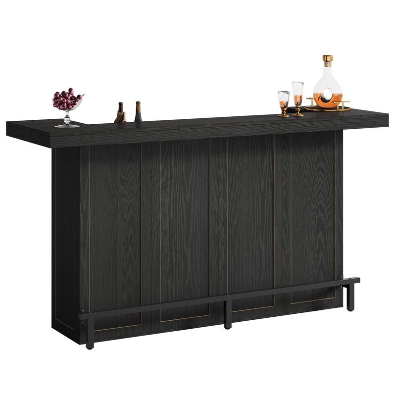 70.9" Wooden Home Bar Table with Wine Glass Holder, Pub Storage Unit Accent Table for Home Patio Basement