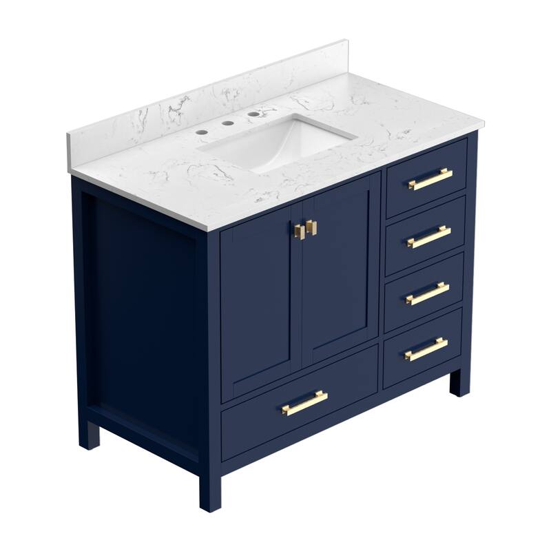 StarrySky 42 inch Undermount Single Sink Bathroom Vanity with Engineered Carrara Marble Top - 42 inch