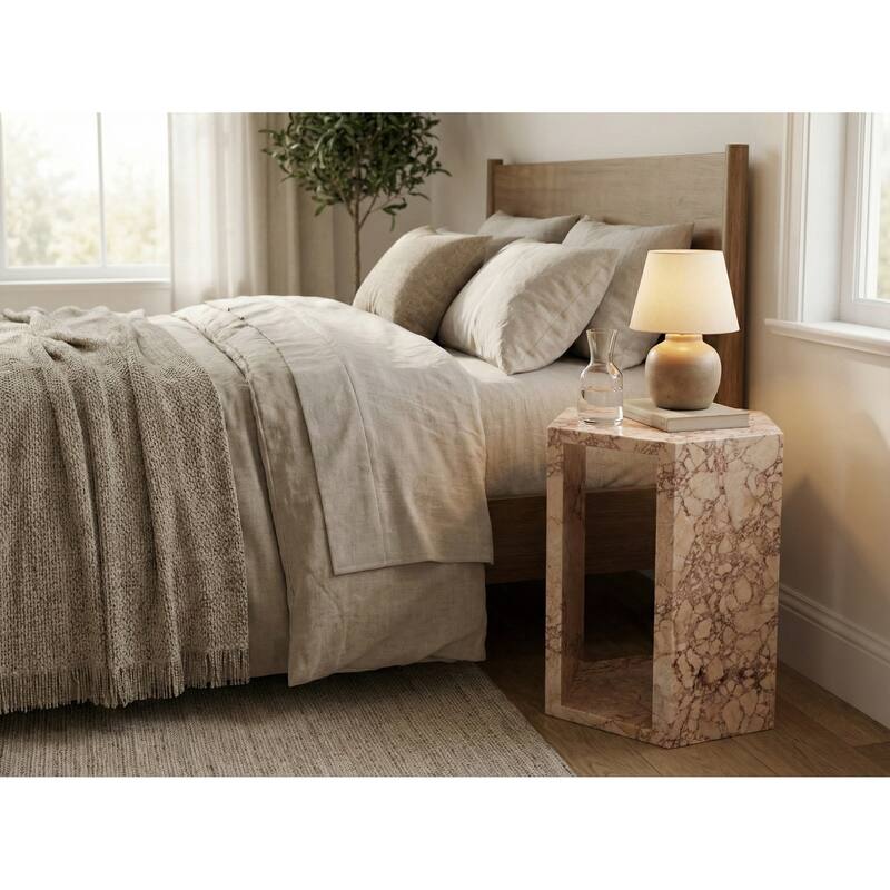 Roomfitters Luxury Natural Marble Hexagon Side Table, Solid Stone Geometric Pedestal End Table, Polished Finish