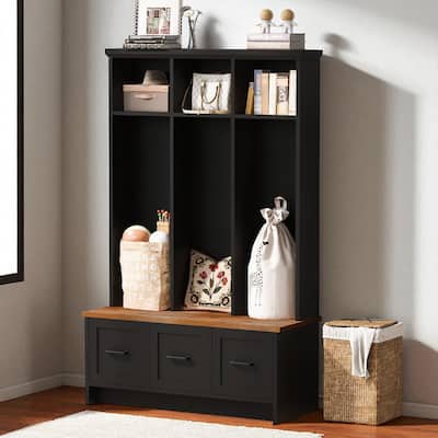 Modern 40.2 in Hall Tree with Entryway Bench, 3 Top Shelves & 3 Drawers, Storage Organizer for Hallway, 65.4 in H