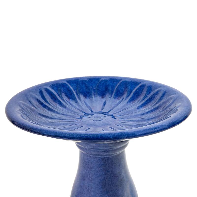 Sunnydaze Daisy Embossed Bowl Glazed Ceramic Bird Bath - Blue - 21.5" H