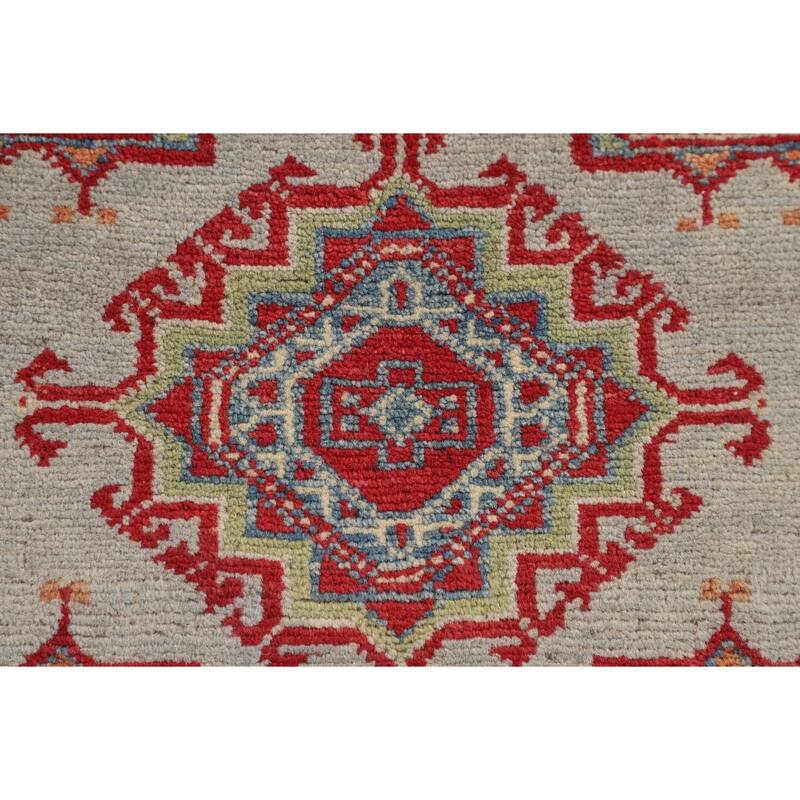 Geometric Multi-Color Kazak Foyer Rug Hand-Knotted Wool Carpet - 3'3" x 5'1"