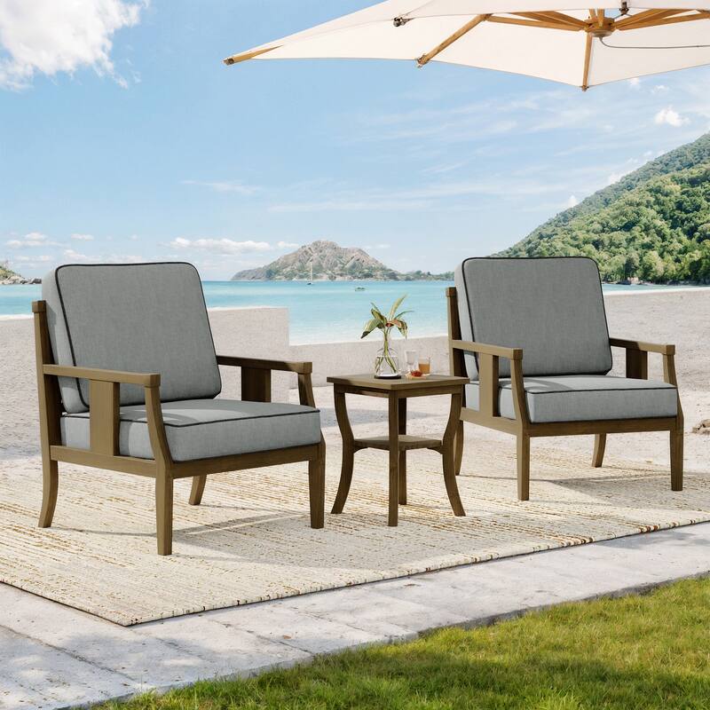 Wood Patio Bistro Set with Water-Resistant Cushions(Set of 3) - Grey/Brown