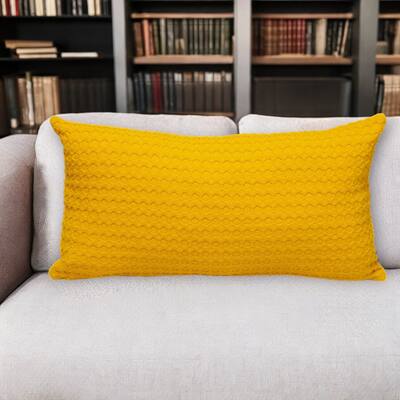 HomeRoots 14" X 26" Yellow Cotton Lumbar Throw Pillow With Texture