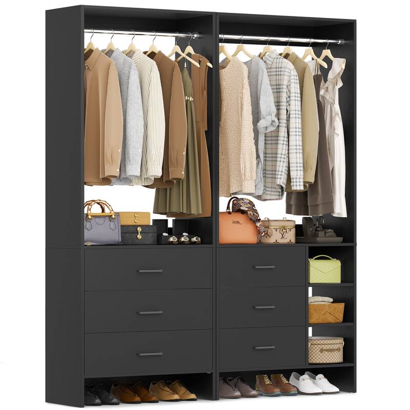 Cimly Set of 2 Closet Organizer with Drawers, Closet System with Hanging Rods and Storage Shelves - Black