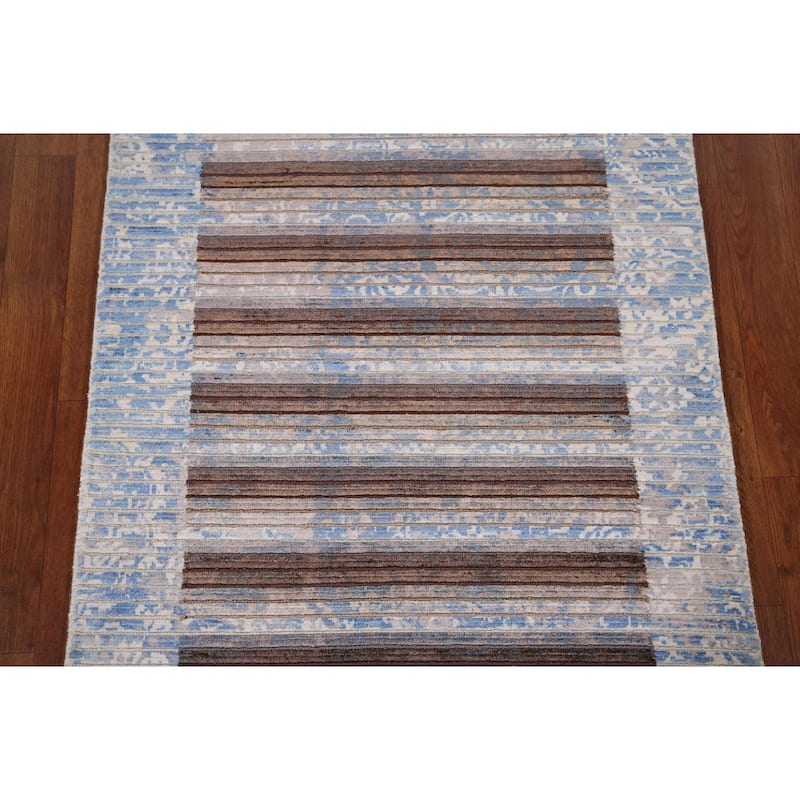 Striped / Modern Abstract Foyer Rug Hand-Knotted Wool Carpet - 2'8" x 4'7"