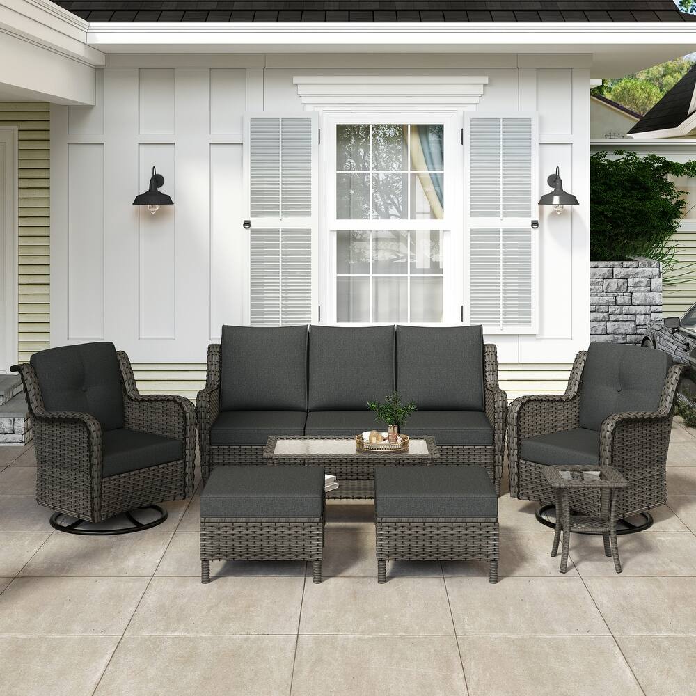 9-piece Rattan Conversation Set Wicker Sectional Patio Sofa Set