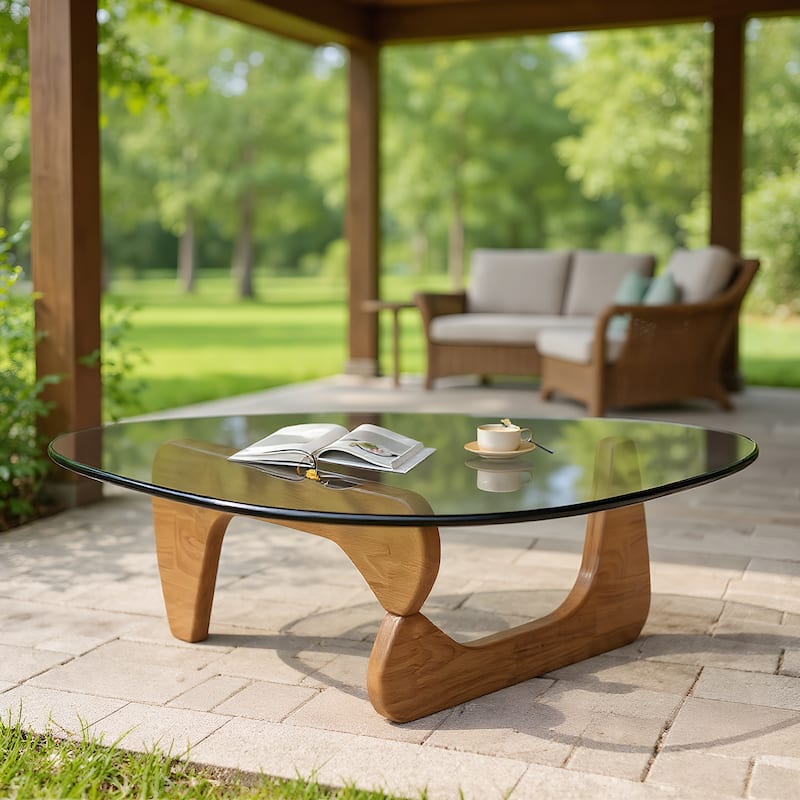 Modern Glass Coffee Table for Outdoor or Indoor End Table in Walnut