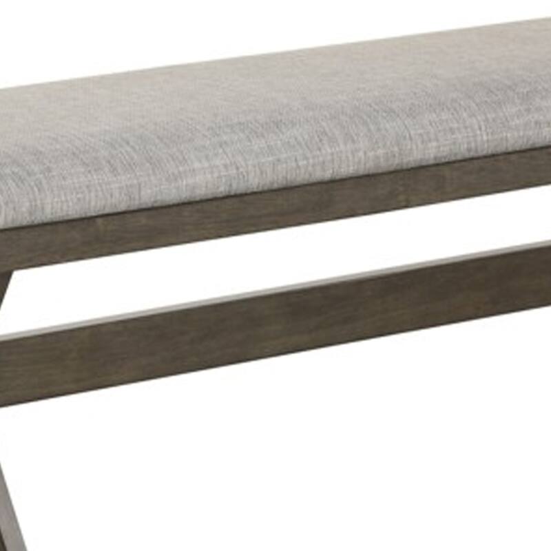 Omal Dining Bench, Brown Wood, 53 Inch Rectangular Gray Fabric Seat