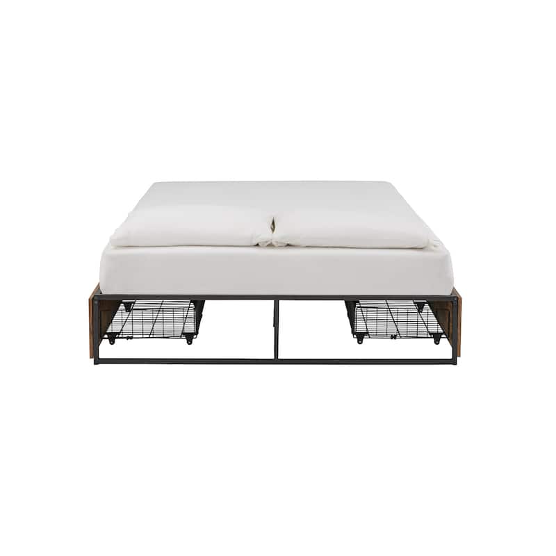 Youngstown Wood Finish Panel Black Metal Platform Bed with Storage Drawers by iNSPIRE Q Modern