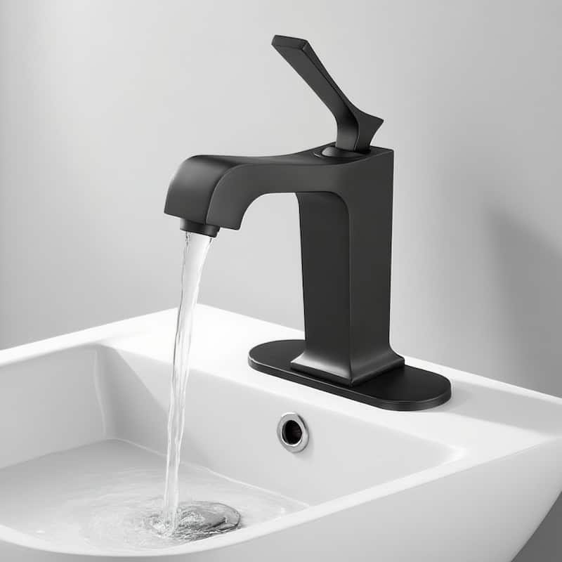 Black Stainless Steel Single Handle Sink Faucet with Drain - 6.89 x 2.17 x 10.24 inch