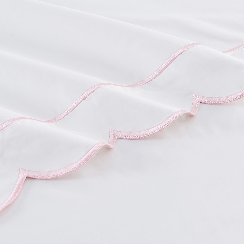 Percale Cotton Scalloped Embroidered Crisp Sheet Set