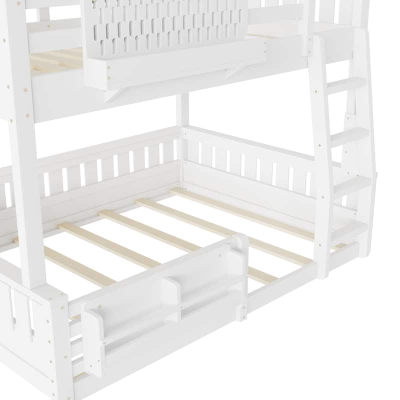 Wooden Bunk Bed of 3 Kinds Size with Pegboard, Bookshelf and Guardrails, Detachable Bunk Bed Convertible 2 Platform Beds