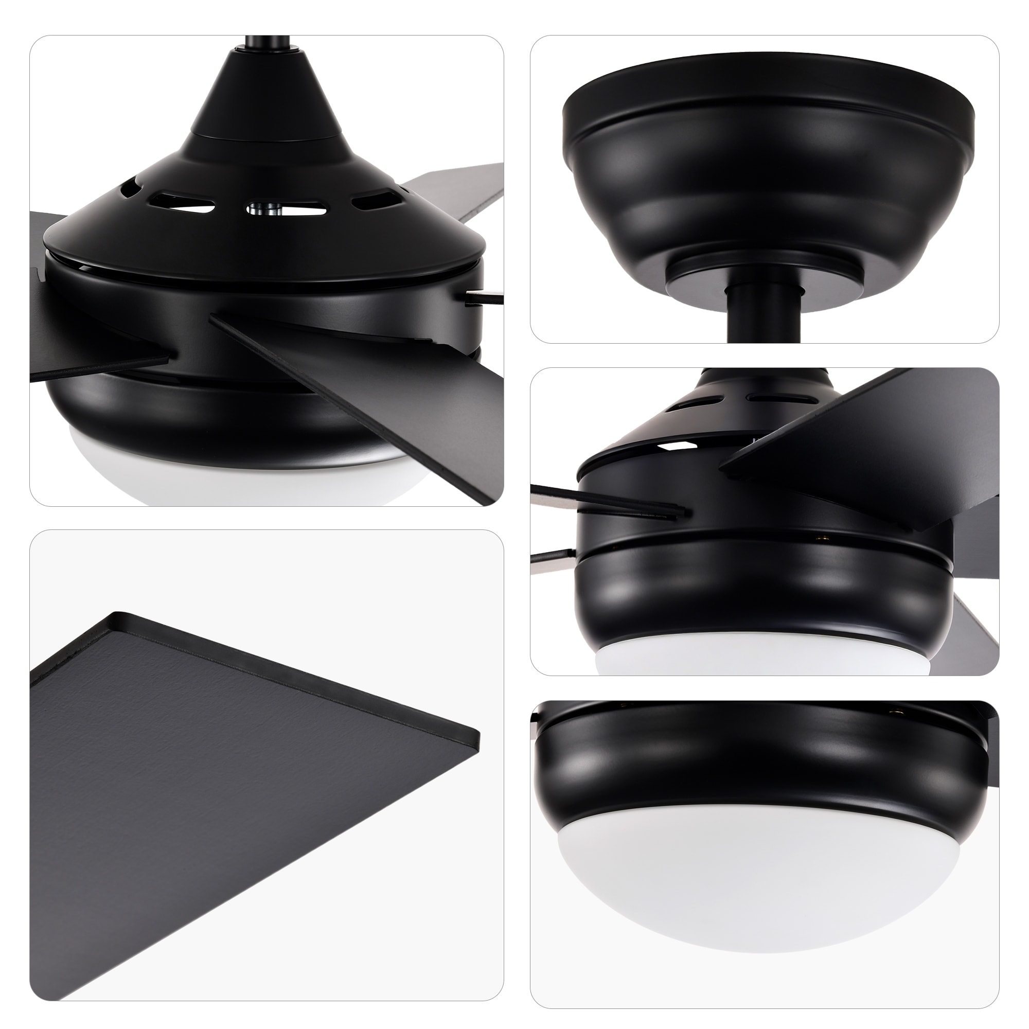 Matte Black 52 in. 6-Speed 5-Blade Indoor LED Ceiling Fan with 