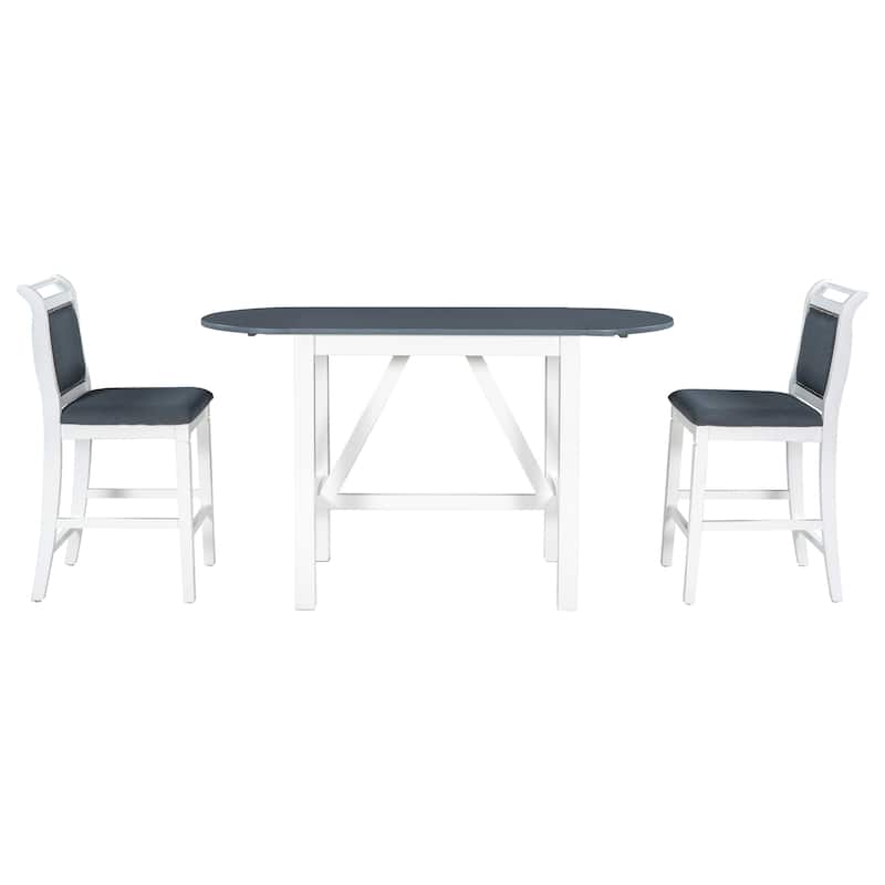 3-Piece Wood Counter Height Dining Table Set with 2 Upholstered Dining Chairs and Drop Leaf Dining Table for Kitchen