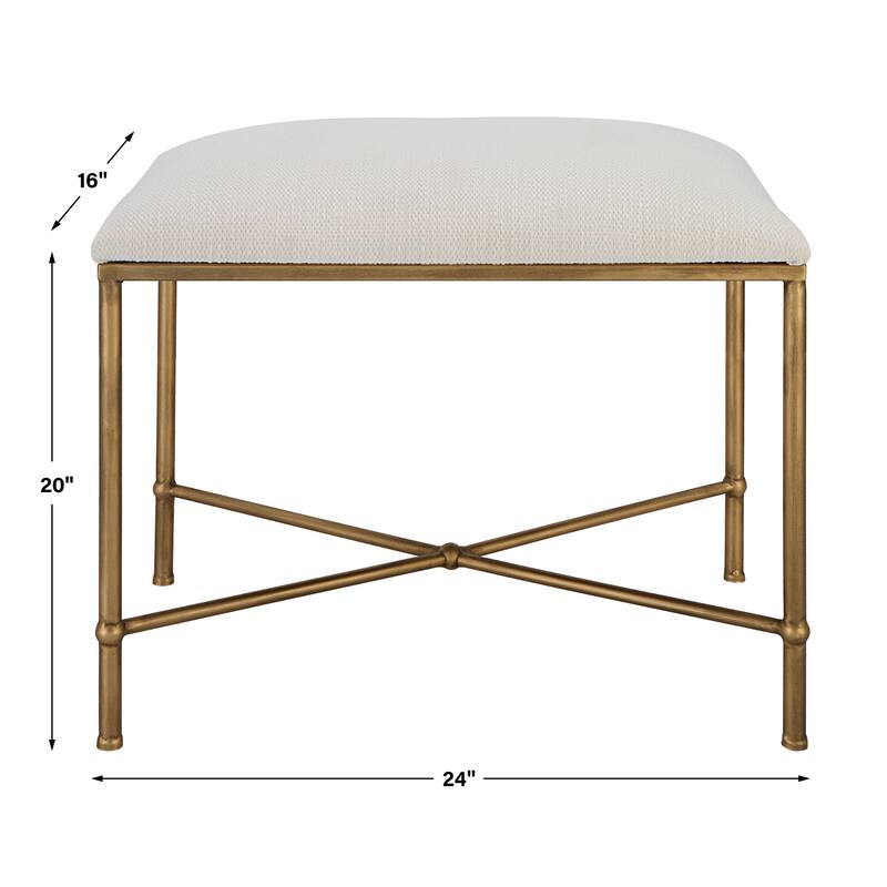 Upholstered Seat Iron Framed Bench - 24" - White and Gold