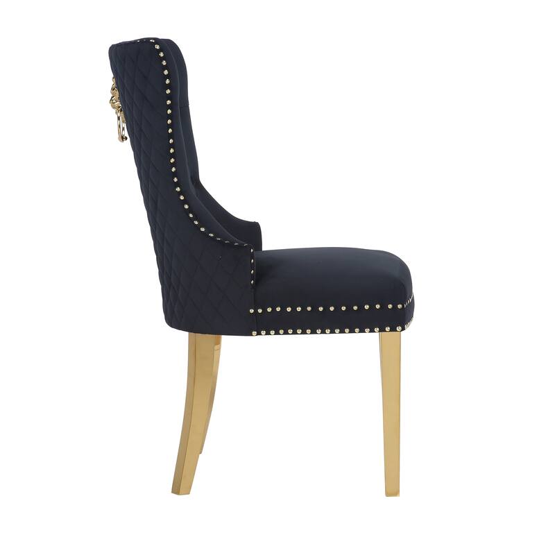 Modern Set of 2 Dining Chairs with Button Tufted Upholstered Back, Nailhead Trim, Stainless Steel Legs for Dining Room