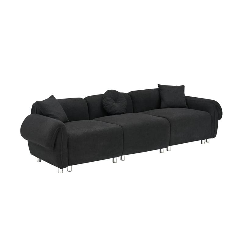 109.05" New Design Three-Seater Teddy Velvet Cushioned Sofa