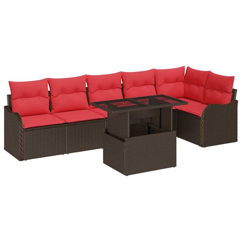 vidaXL 7 Garden Sofa Set with Cushions Black/Brown/Grey Poly Rattan - 113.2 x 48.2 x 27.2