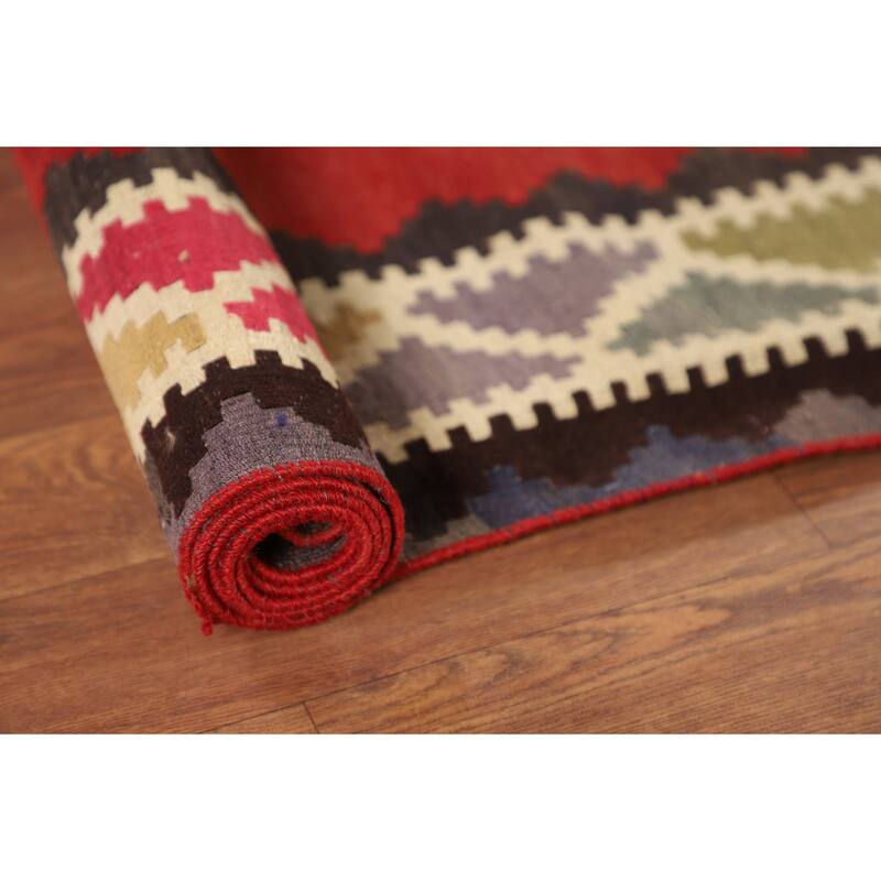 Geometric Kilim Qashqai Persian Vintage Rug Flatweave Wool Carpet - 5'4"x 8'0"