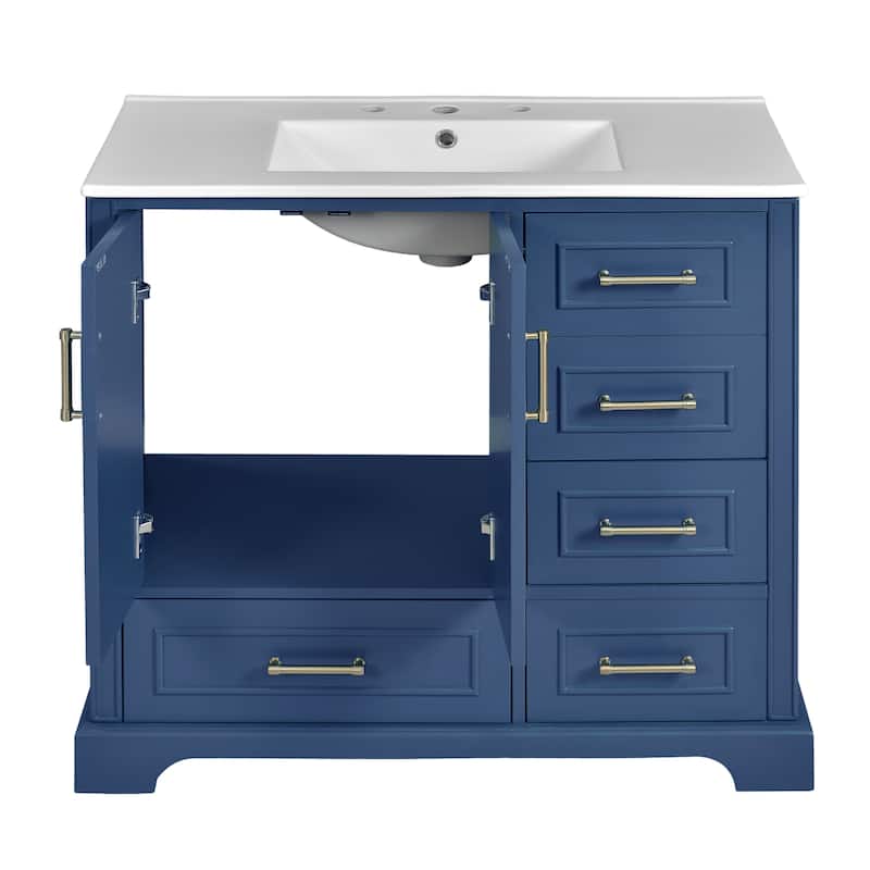 Bathroom Vanity with Resin Sink, Bathroom Vanity Set with 4 Drawers, Bathroom Storage Cabinet with 2 Soft Close Doors