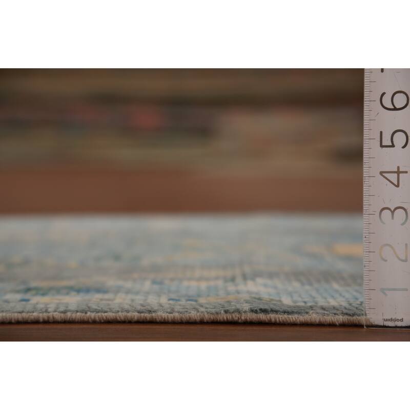 Hand Knotted Oriental 100% Wool Carpet Transitional Geometric Greys & Charcoal Oushak Runner Rug - 15' 0'' X 3' 2''
