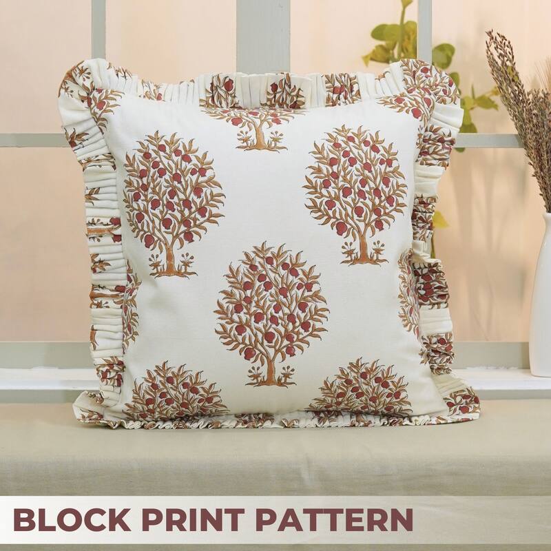 Designer Red color Handy Frill Pillow Cover For Bed- ANAR
