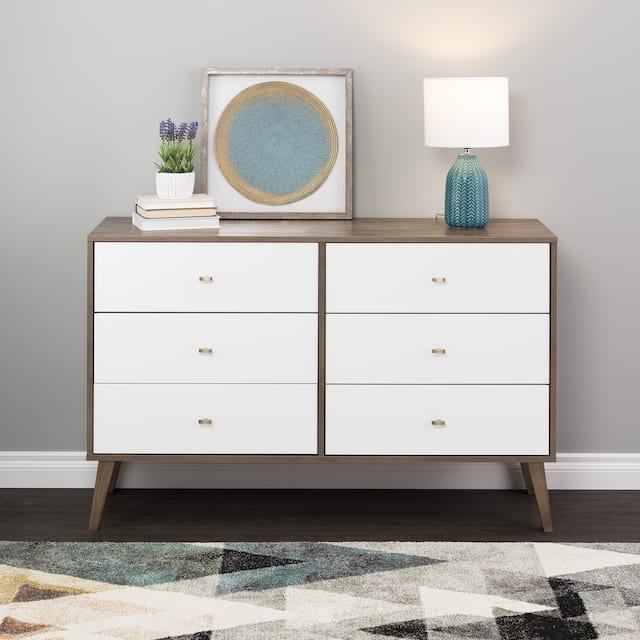 Milo Mid-century Modern 6-drawer Dresser - Drifted Gray/White