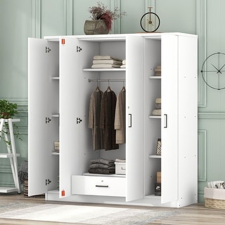Modern Wardrobe with 4-Door and 1 Drawer, High Cabinet Closet, Tall ...