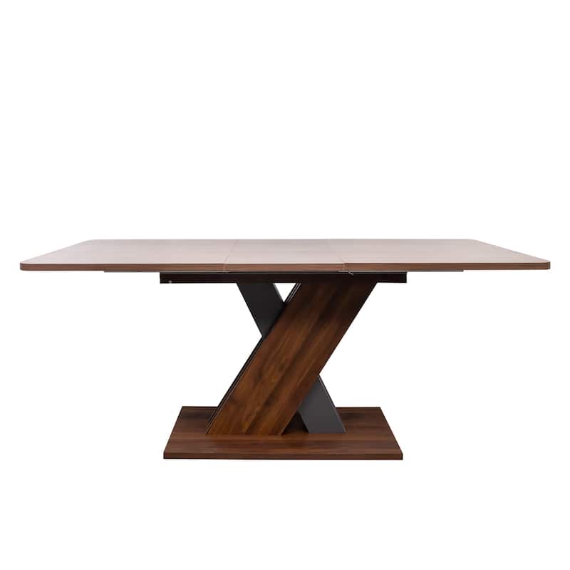Roomfitters Modern Extendable Dining Table, Rectangular Wood Console with X-Base Design, Durable Melamine Finish