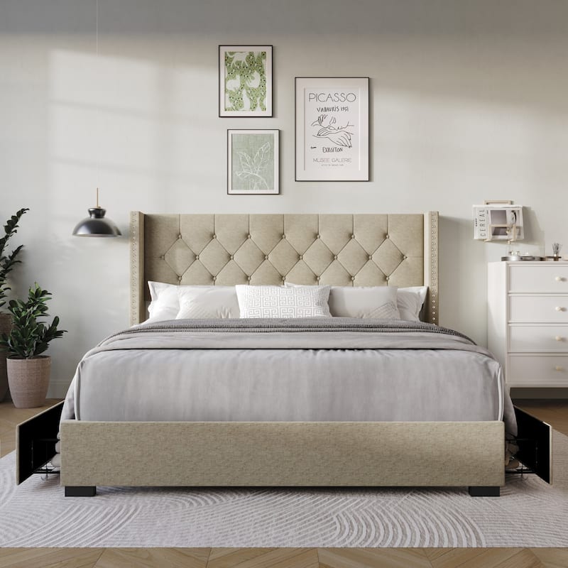 Greeley Tufted Upholstered Storage Platform Bed - Dark Beige - Full