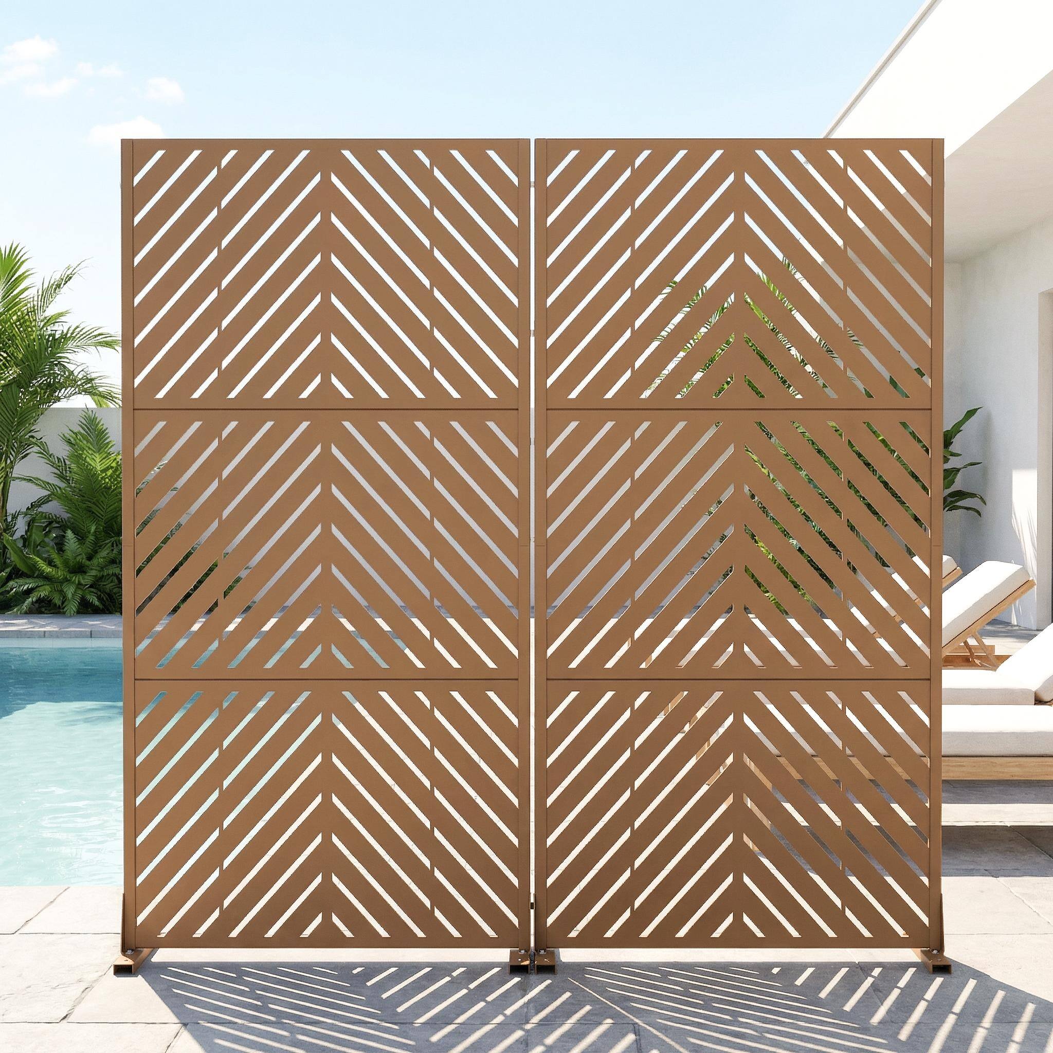 Outdoor Privacy Screen with Stand for Patio Garden Metal Fence Set of 2