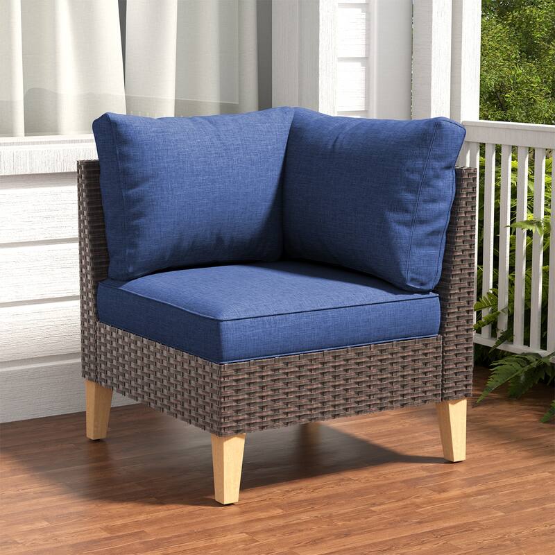 Outdoor Corner Seat Module for Modular Sectional Sofa - Blue - Brown