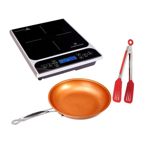 ChefWave LCD 1800W Portable Induction Cooktop with Fry Pan Bundle