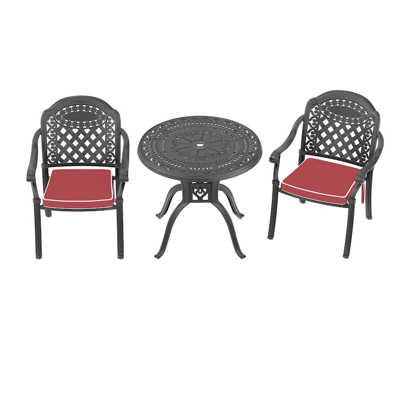 3/5-Piece Cast Aluminum Outdoor Dining Set with 31.5 in. Round Table and Seat Cushions