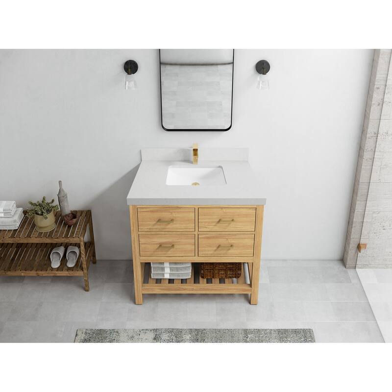 Willow Collections 36 in. W x 22 in. D Parker Solid Teak Wood Single Sink Bathroom Vanity with Quartz or Marble Countertop