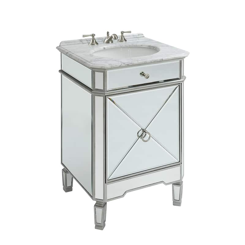 Benton Collection Asger Silver Mirrored Carrara Marble Bathroom Vanity