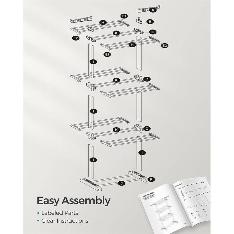 Steel Plastic 4-Tier Drying Rack with Wheels and Foldable Wings - 25"D x 50.4"W x 68.1"H